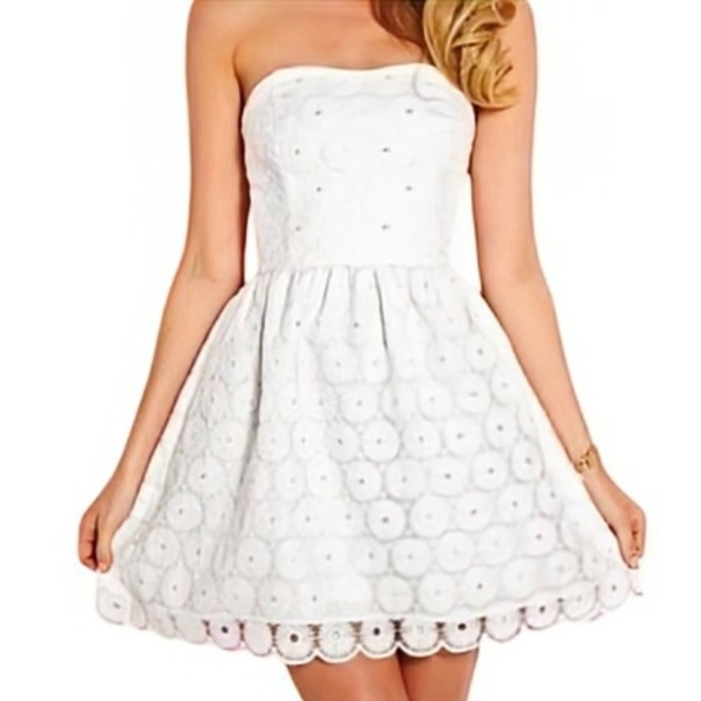 Lilly Pulitzer Payton Resort White Organza Pinwheel Embroidered Floral Dress